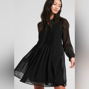 Banana Republic FactorySheer Pleated Shirt Dress L Black